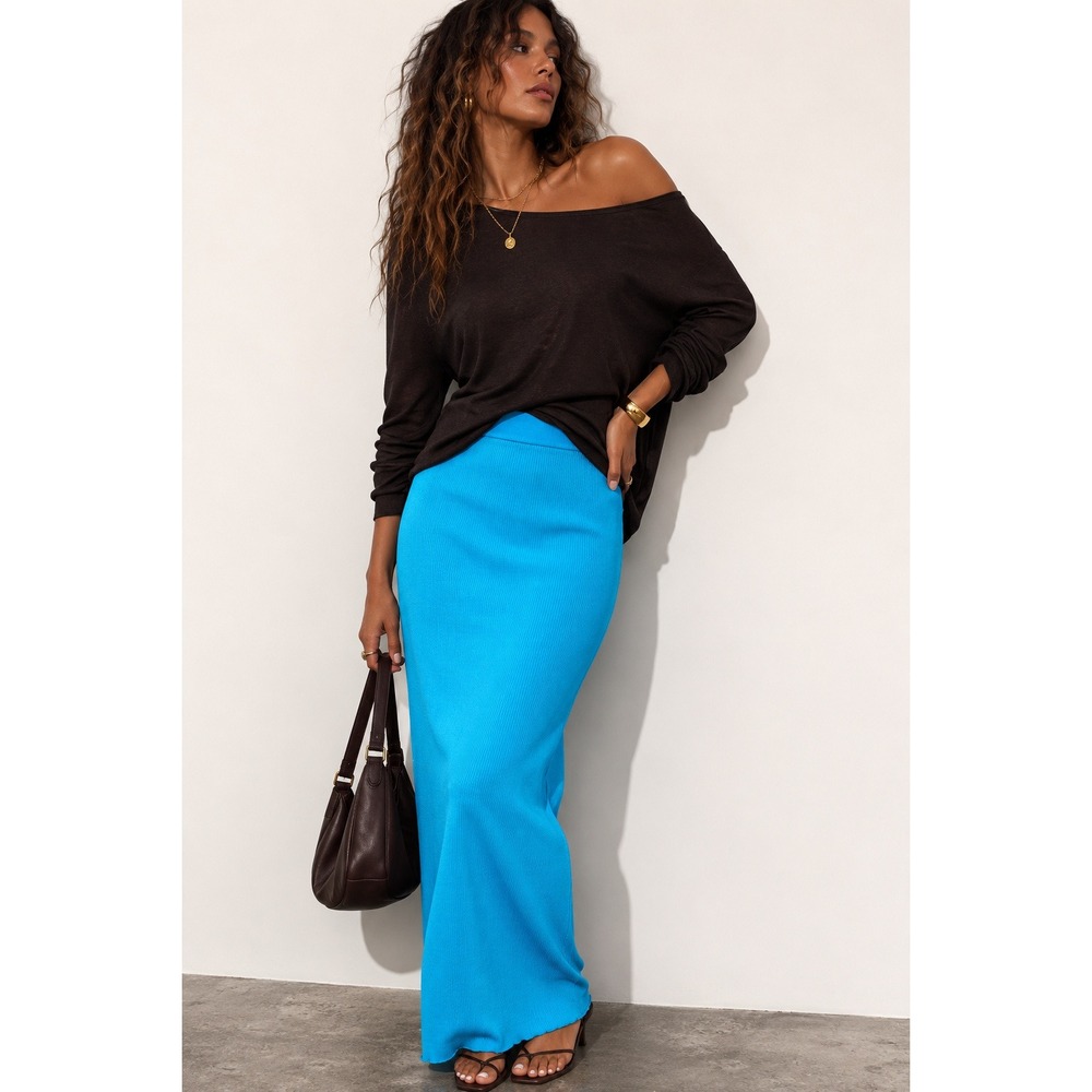 Zara Turquoise Blue Knit Midi Maxi Skirt Size Small Stretch Bodycon Y2K